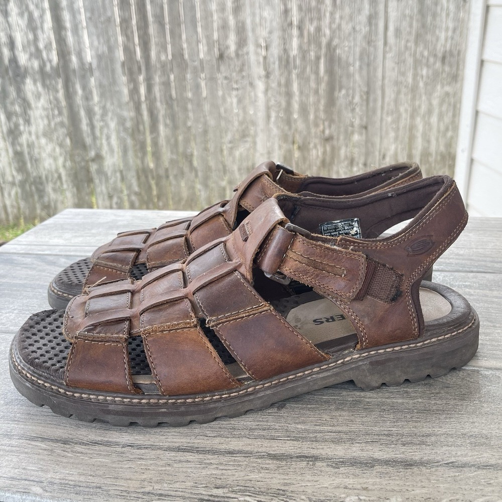 VTG Skechers Fisherman Sandals Men 11 Brown Leather Chunky Jammers Gladiator Y2K